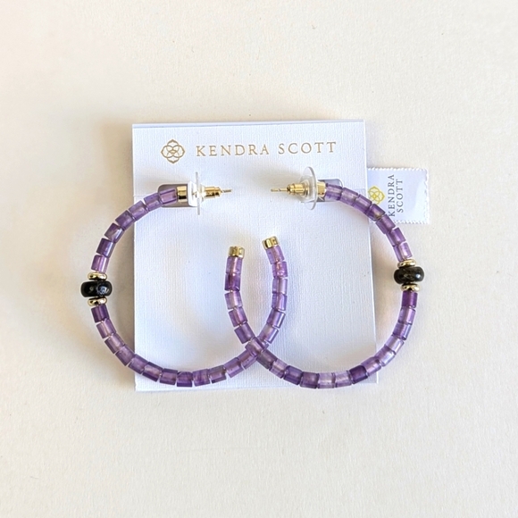 Kendra Scott Insley Genuine Amethyst Beaded Open Hoop Earrings - Picture 5 of 10
